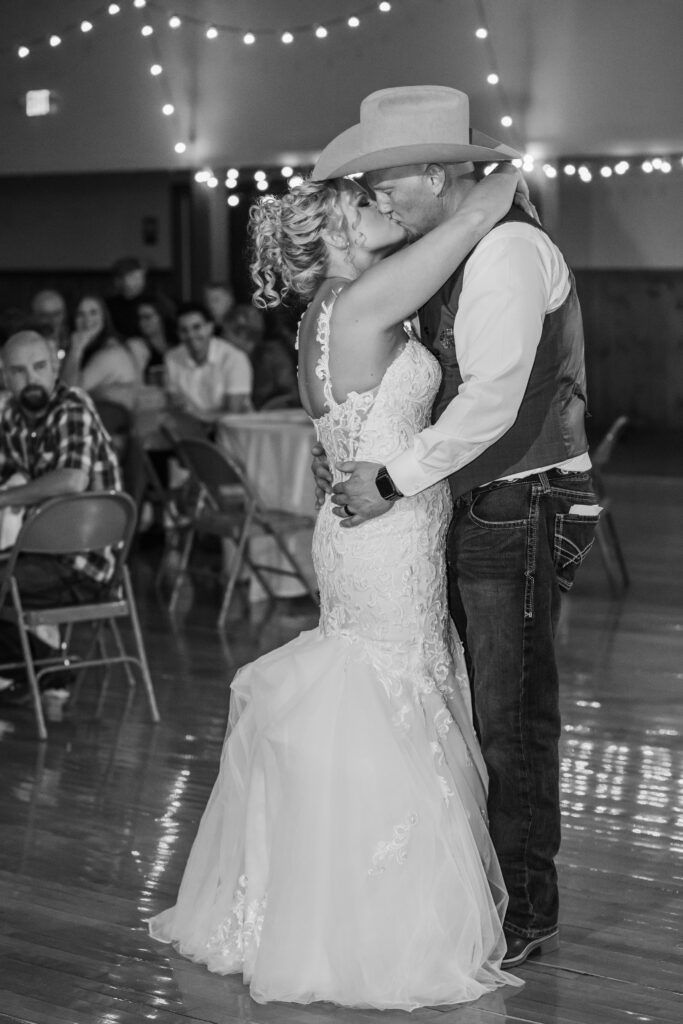 black and white bride and groom dancing photo